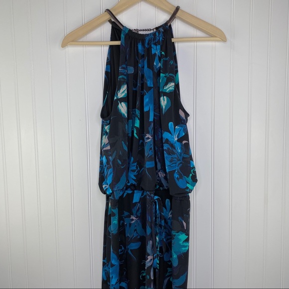 Vince Camuto Blue Floral Blouson Halter Maxi Dress Size 10 - Picture 2 of 13